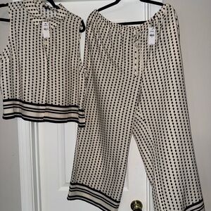 Express Black and Cream Polka Dot Wide Leg Pants & Top Set